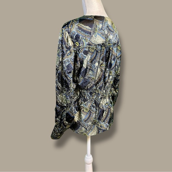 Ganni ‘Crinkled Satin V-Neck Top’ in Olive Green Paisley EU Size 36 = Size Small - Picture 9 of 16